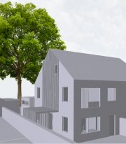 grijswaarden render voor Mariakerke project van ROBUUST architectuur en onderzoek